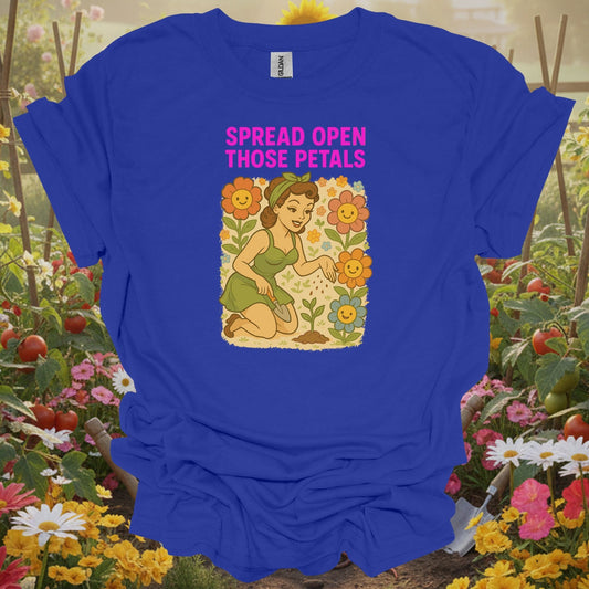 Spread Open Those Petals Vintage Pin - Up T-Shirt - GardeningTshirts