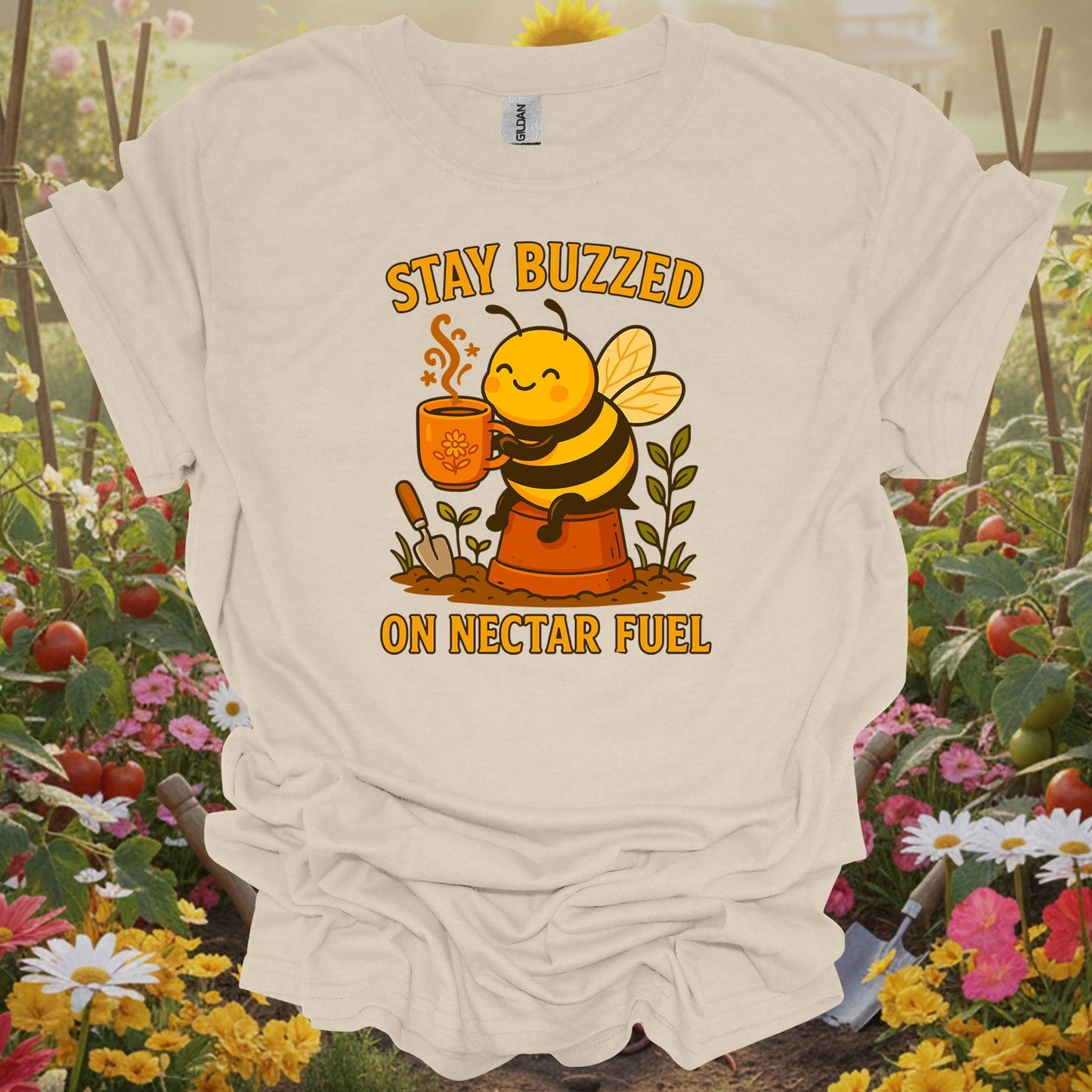 Natural tshirt showing stay buzzed on nectar fuel cute coffee bee for kawaii fans