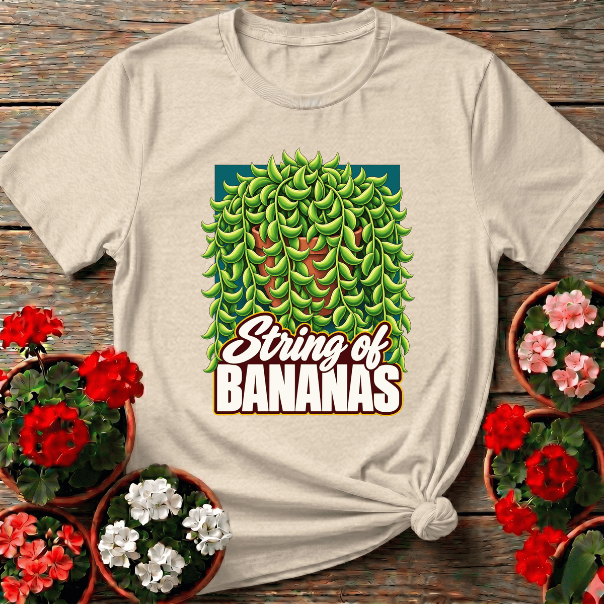 String of Bananas Succulent Retro Illustration Tee - GardeningTshirts