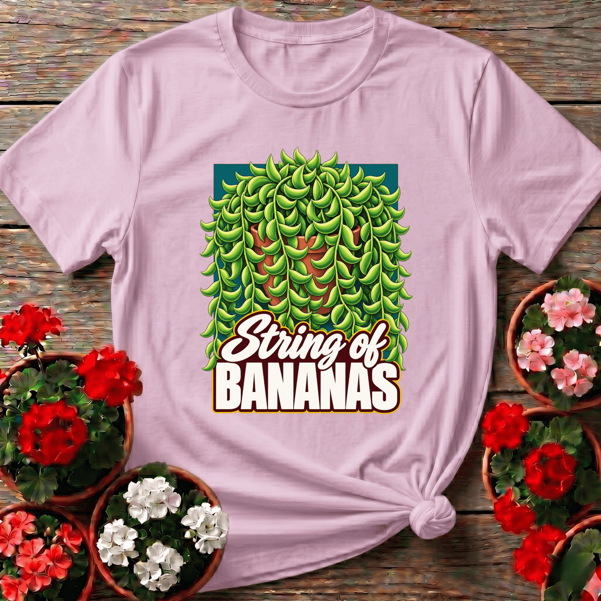 String of Bananas Succulent Retro Illustration Tee - GardeningTshirts
