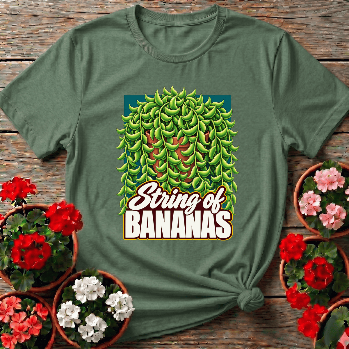 String of Bananas Succulent Retro Illustration Tee - GardeningTshirts