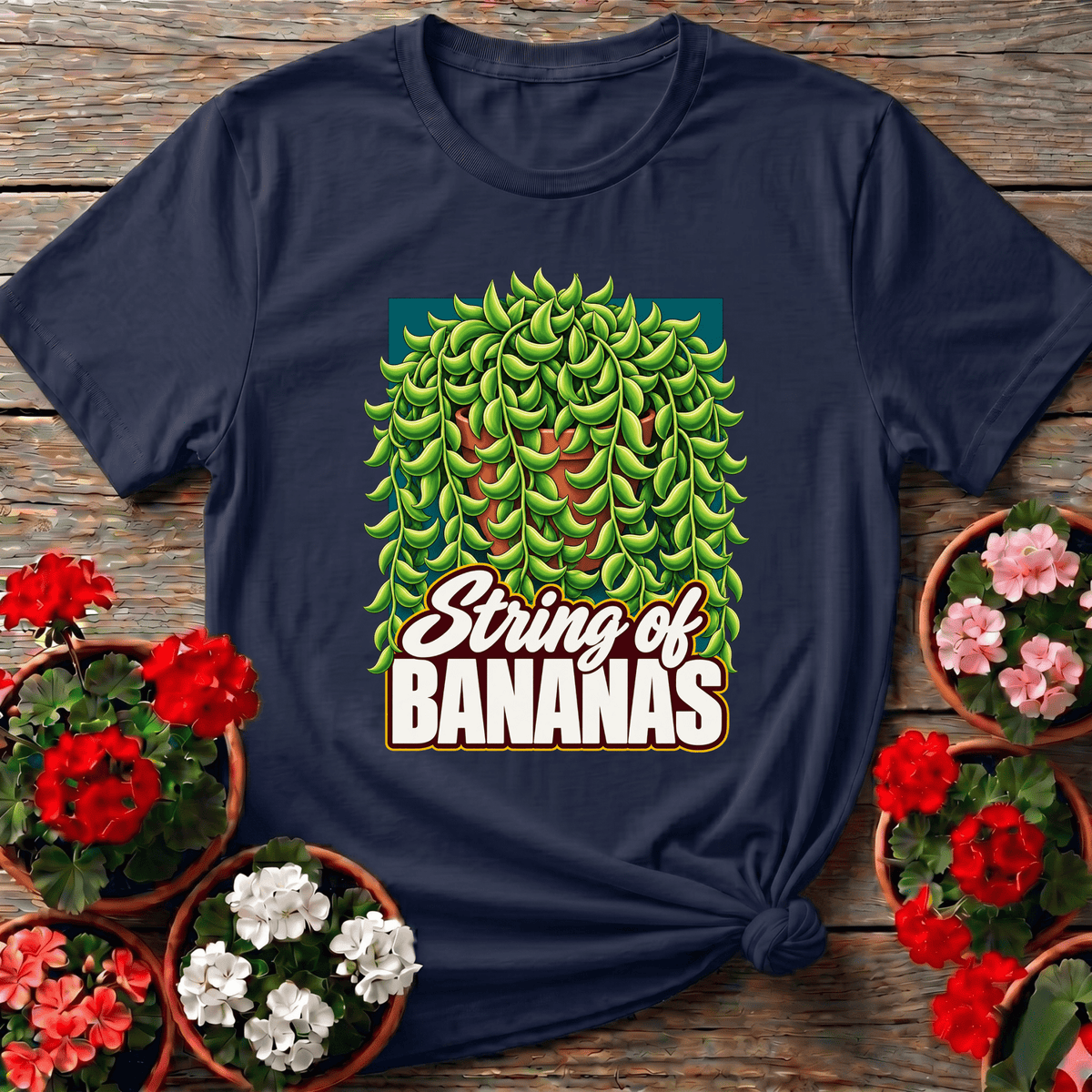 String of Bananas Succulent Retro Illustration Tee - GardeningTshirts