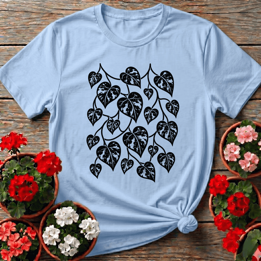 Light Blue cottagecore trailing vine top with lush heart leaf illustration for windowsill gardeners