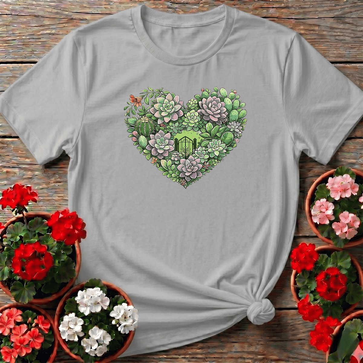 Succulent Heart Intricate Floral Art T shirt - GardeningTshirts
