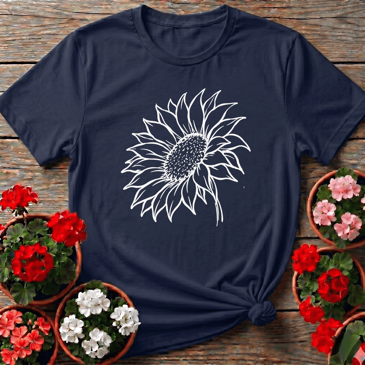 Sunflower Line Art Gardening Tee for Plant Lovers - GardeningTshirts