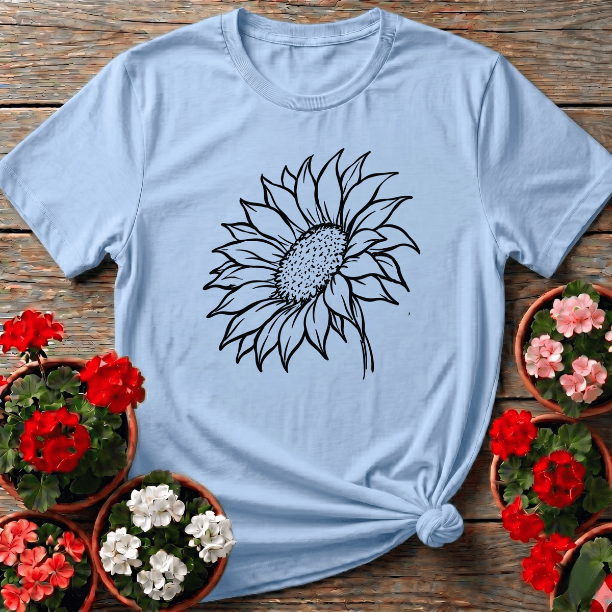 Sunflower Line Art Gardening Tee for Plant Lovers - GardeningTshirts