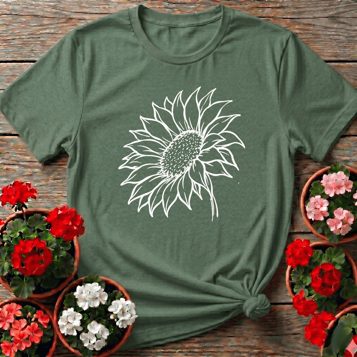 Sunflower Line Art Gardening Tee for Plant Lovers - GardeningTshirts