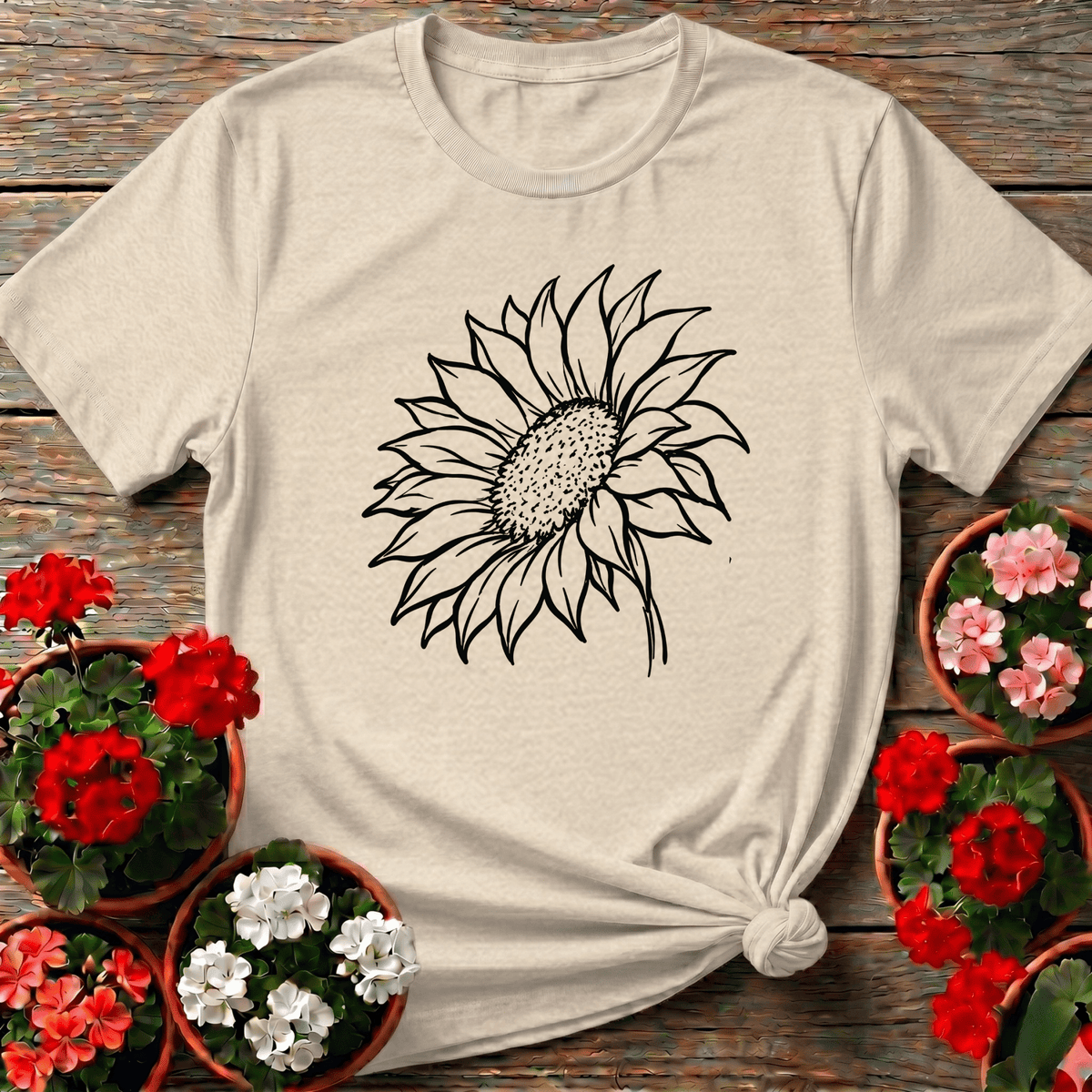 Sunflower Line Art Gardening Tee for Plant Lovers - GardeningTshirts