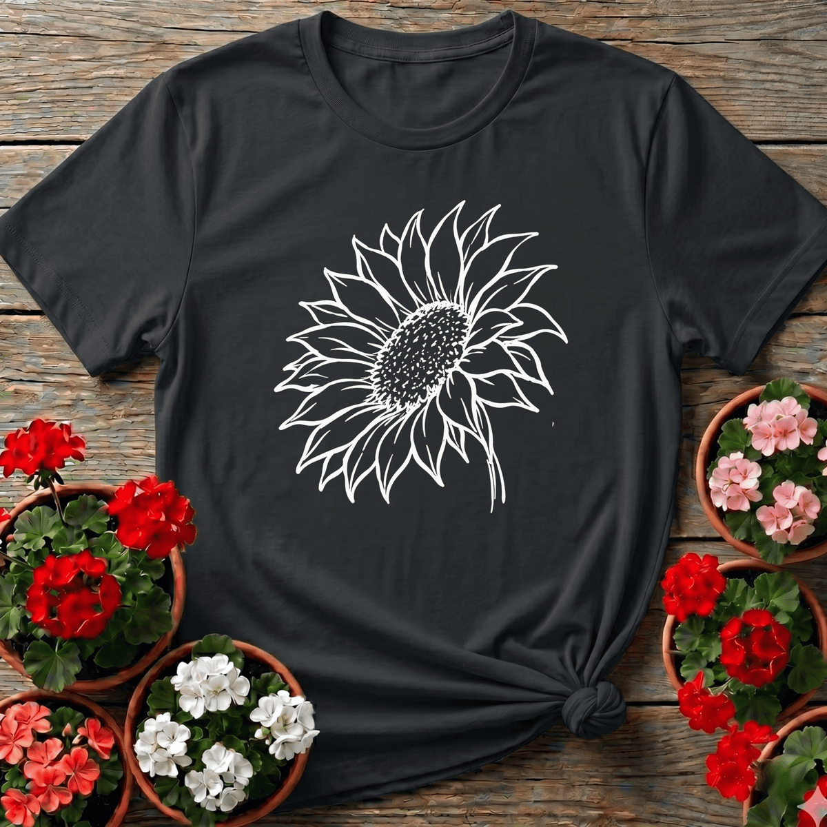 Sunflower Line Art Gardening Tee for Plant Lovers - GardeningTshirts