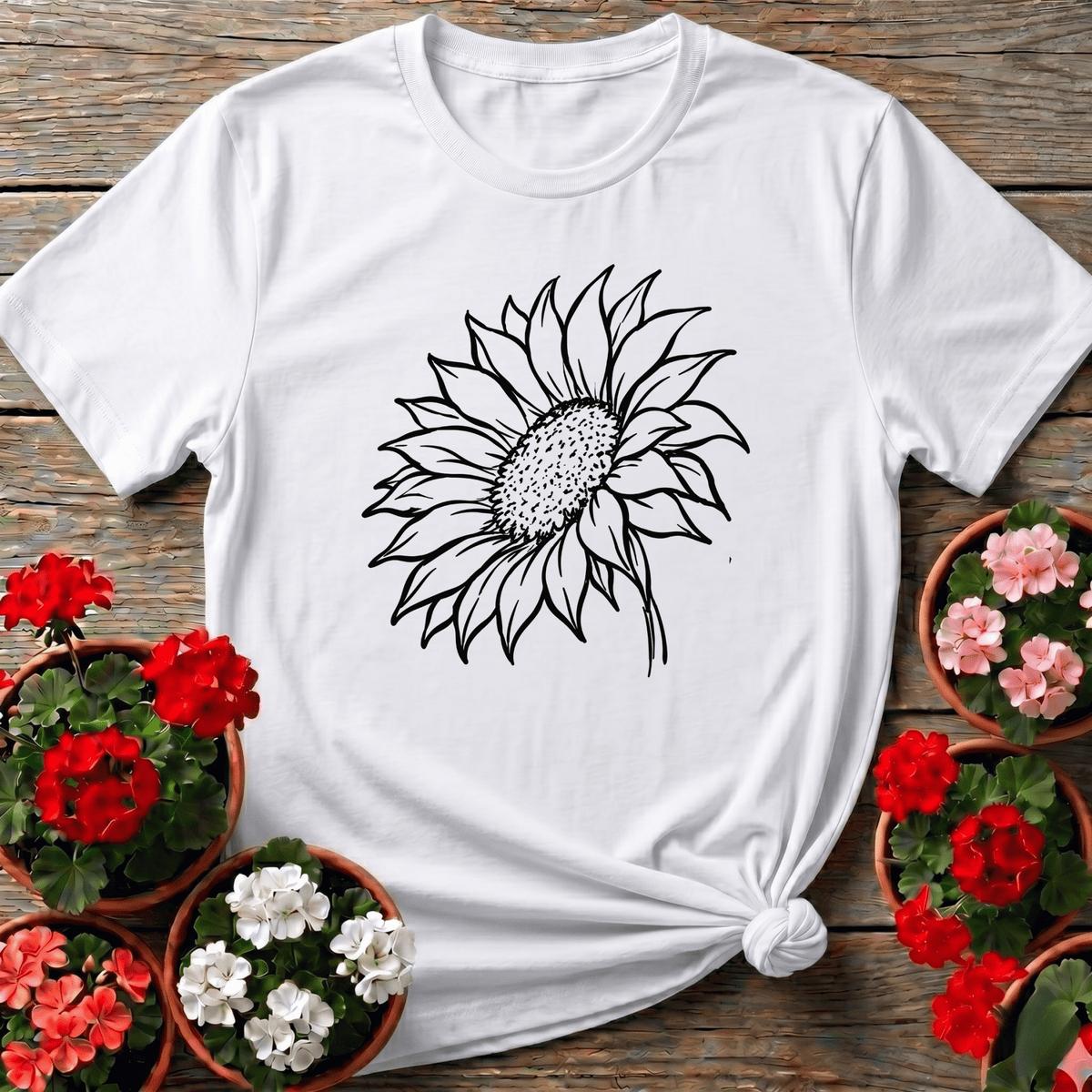 Sunflower Line Art Gardening Tee for Plant Lovers - GardeningTshirts
