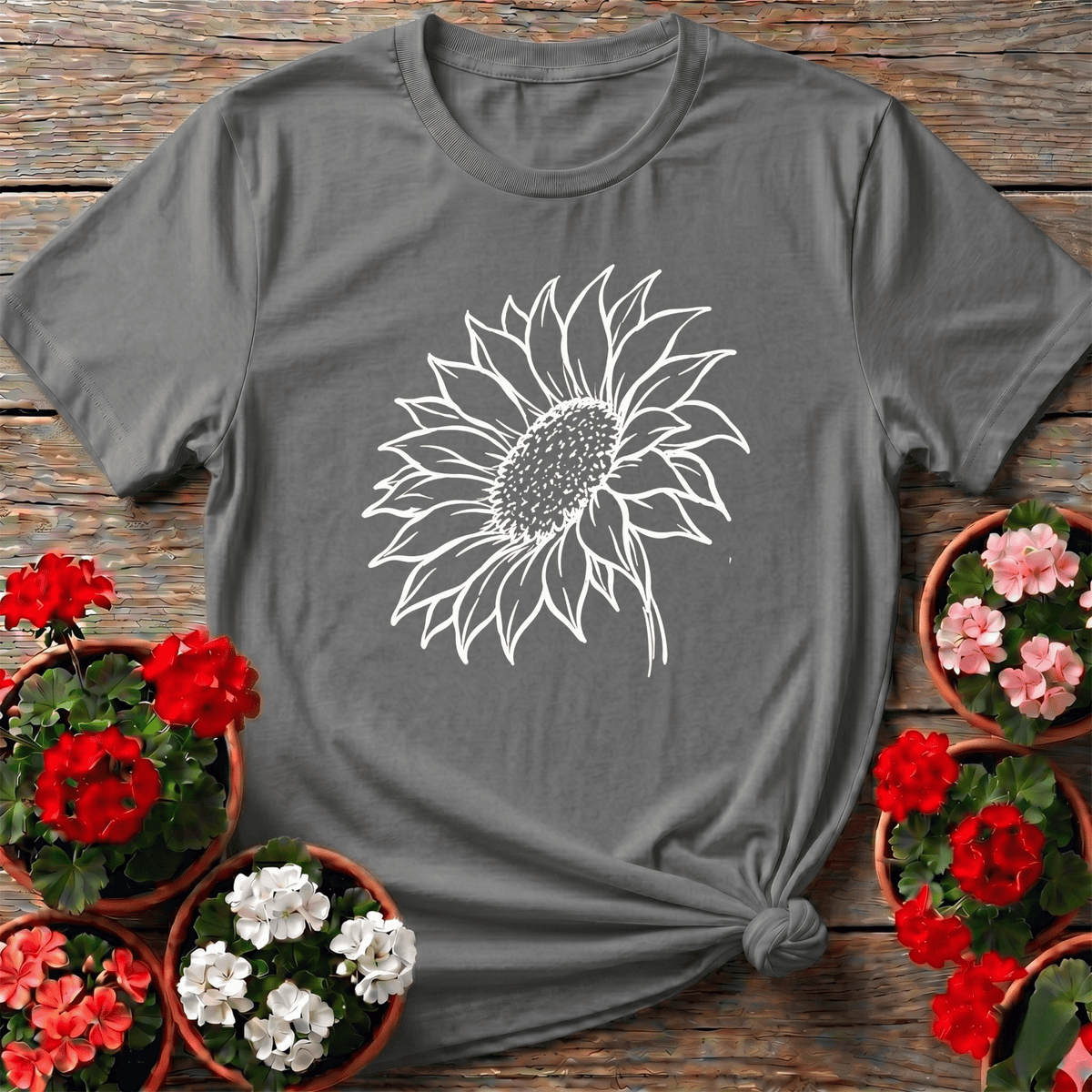 Sunflower Line Art Gardening Tee for Plant Lovers - GardeningTshirts