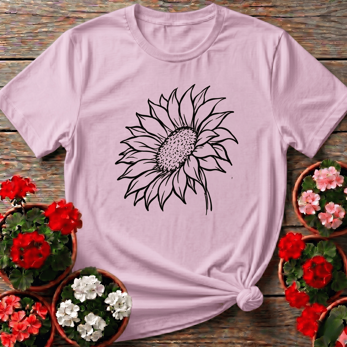 Sunflower Line Art Gardening Tee for Plant Lovers - GardeningTshirts