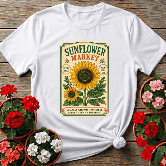 Sunflower Market Seed Packet Gardening T-Shirt - GardeningTshirts