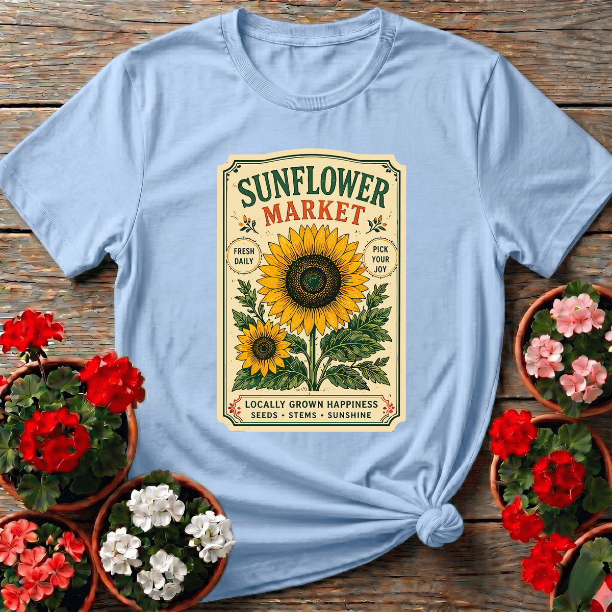 Sunflower Market Seed Packet Gardening T-Shirt - GardeningTshirts