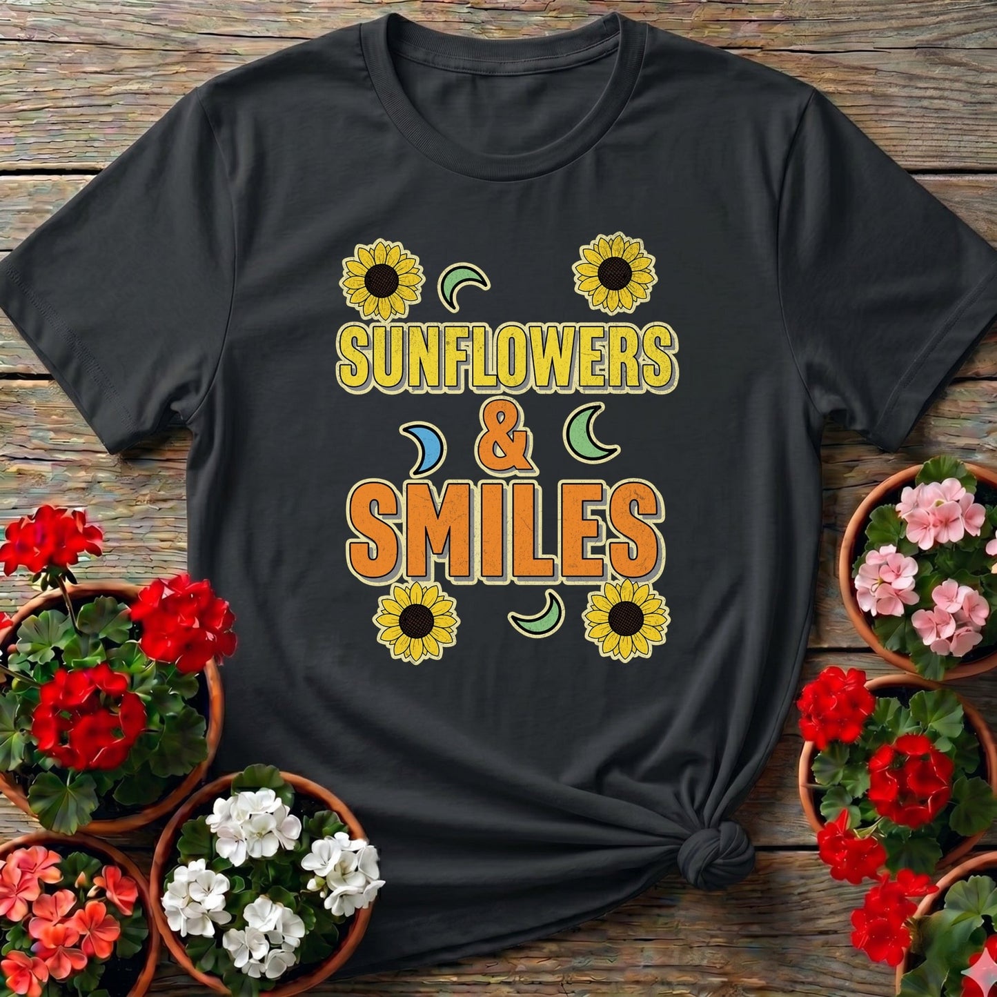 Sunflowers and Smiles Cheerful Garden Tee - GardeningTshirts