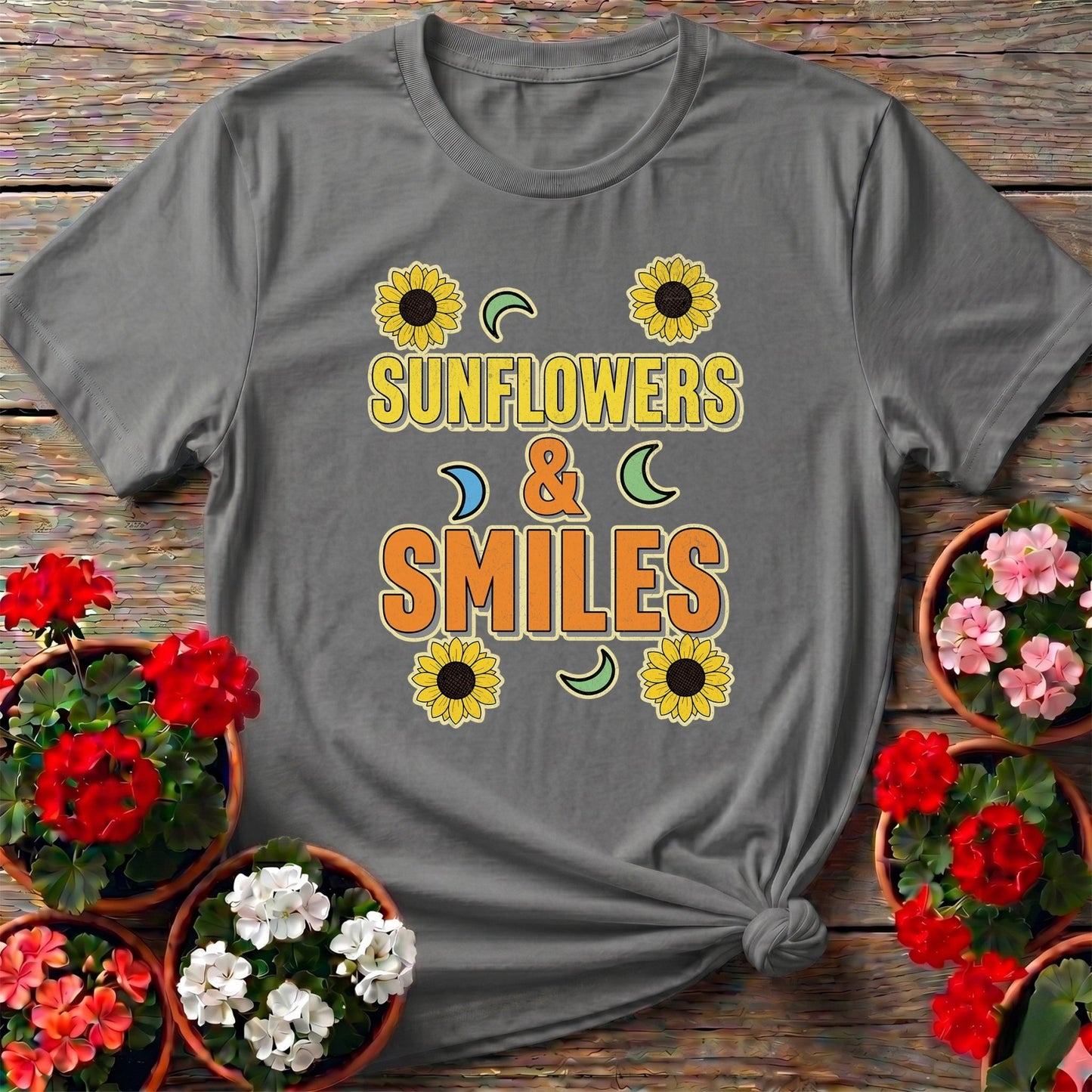 Sunflowers and Smiles Cheerful Garden Tee - GardeningTshirts