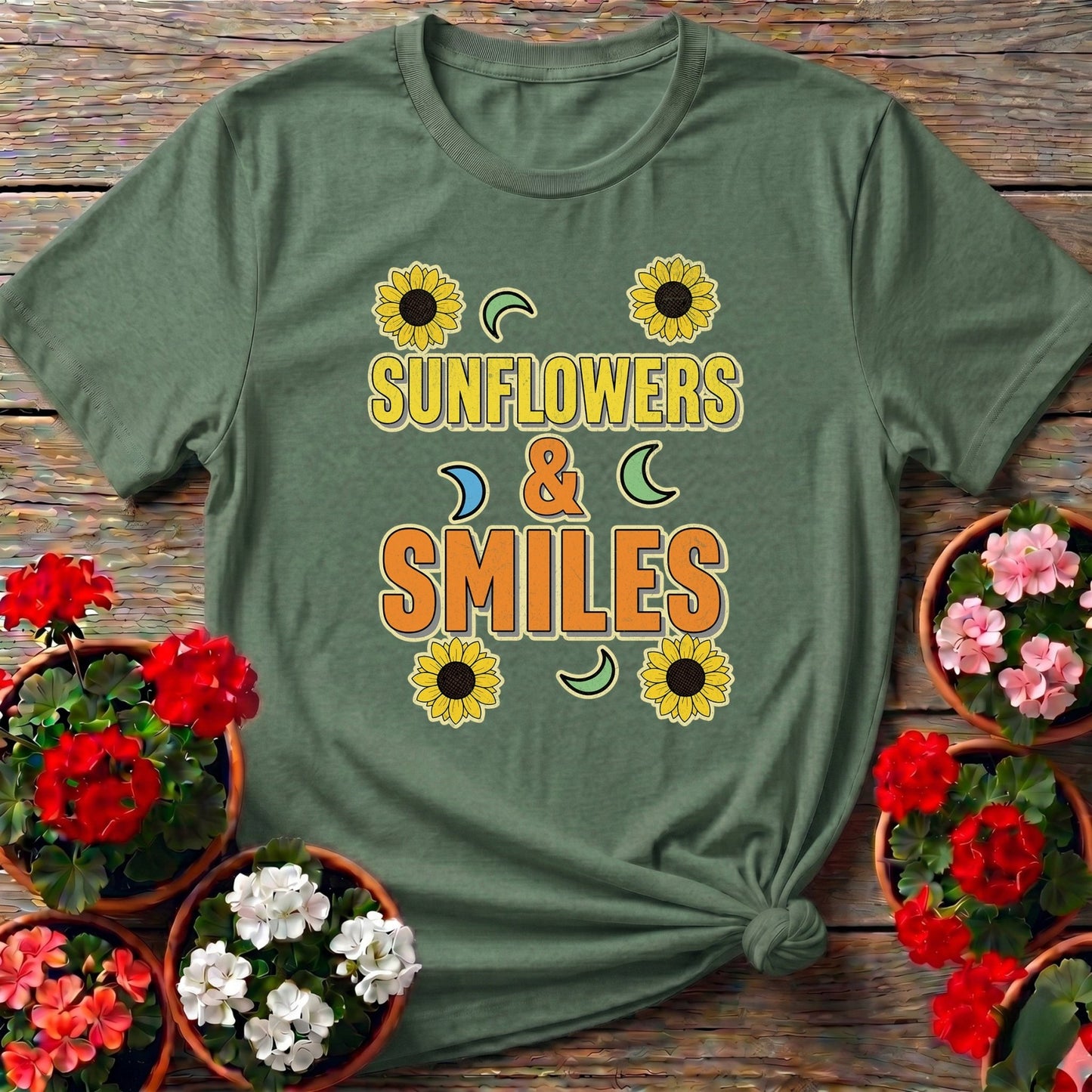 Sunflowers and Smiles Cheerful Garden Tee - GardeningTshirts