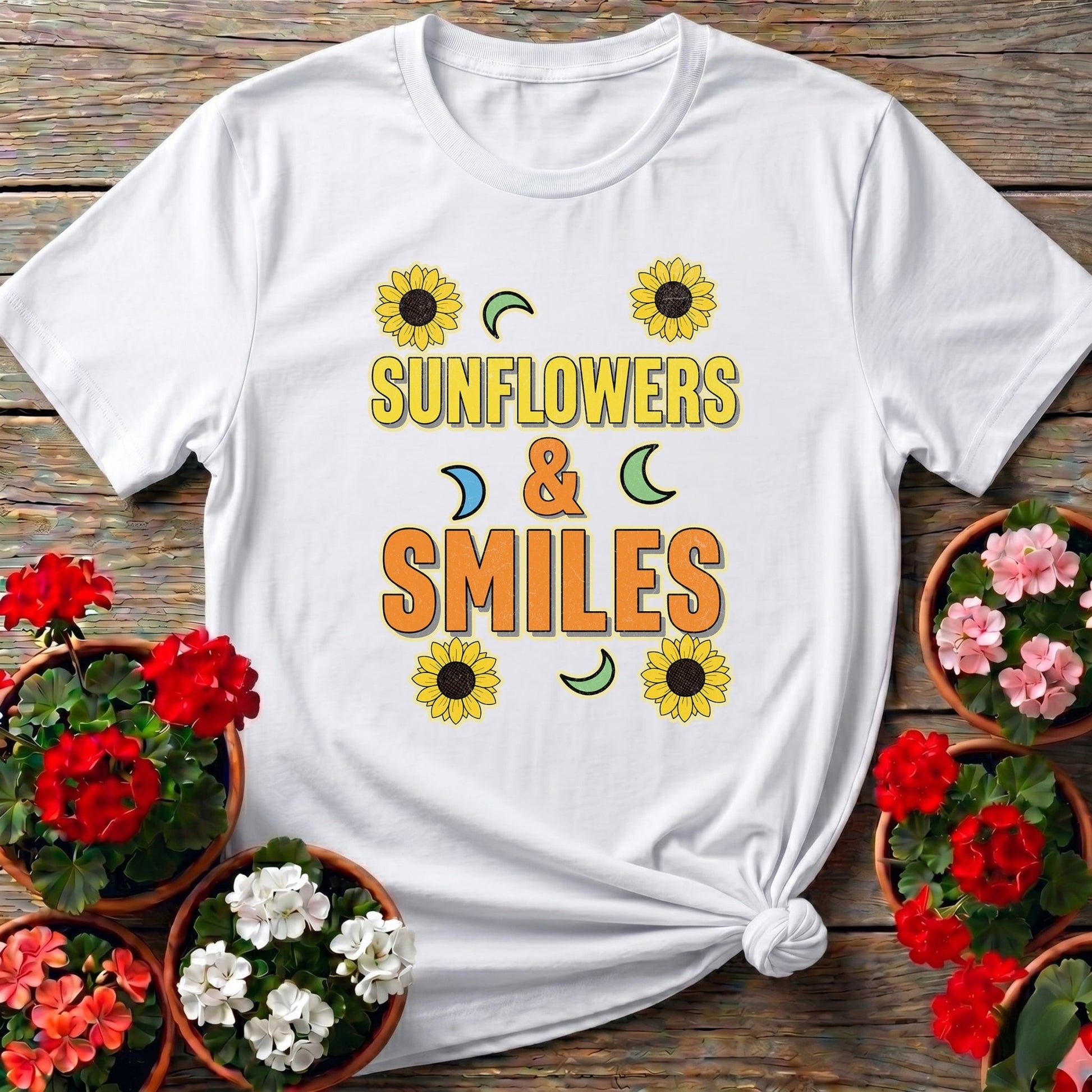 Sunflowers and Smiles Cheerful Garden Tee - GardeningTshirts