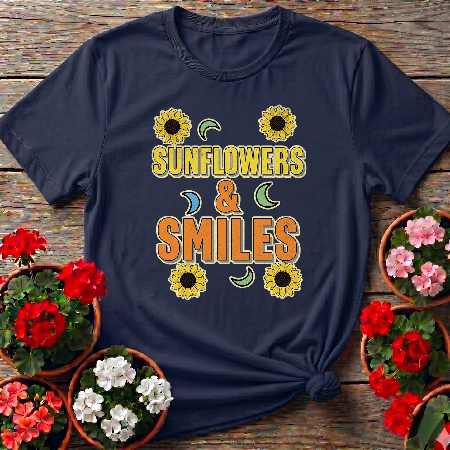 Sunflowers and Smiles Cheerful Garden Tee - GardeningTshirts