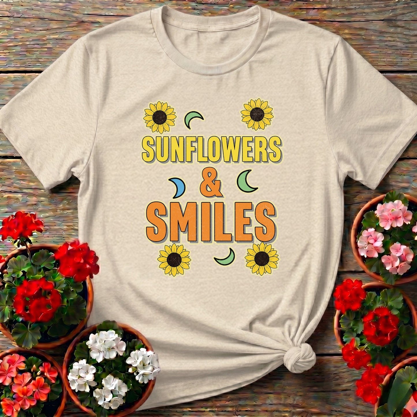 Sunflowers and Smiles Cheerful Garden Tee - GardeningTshirts