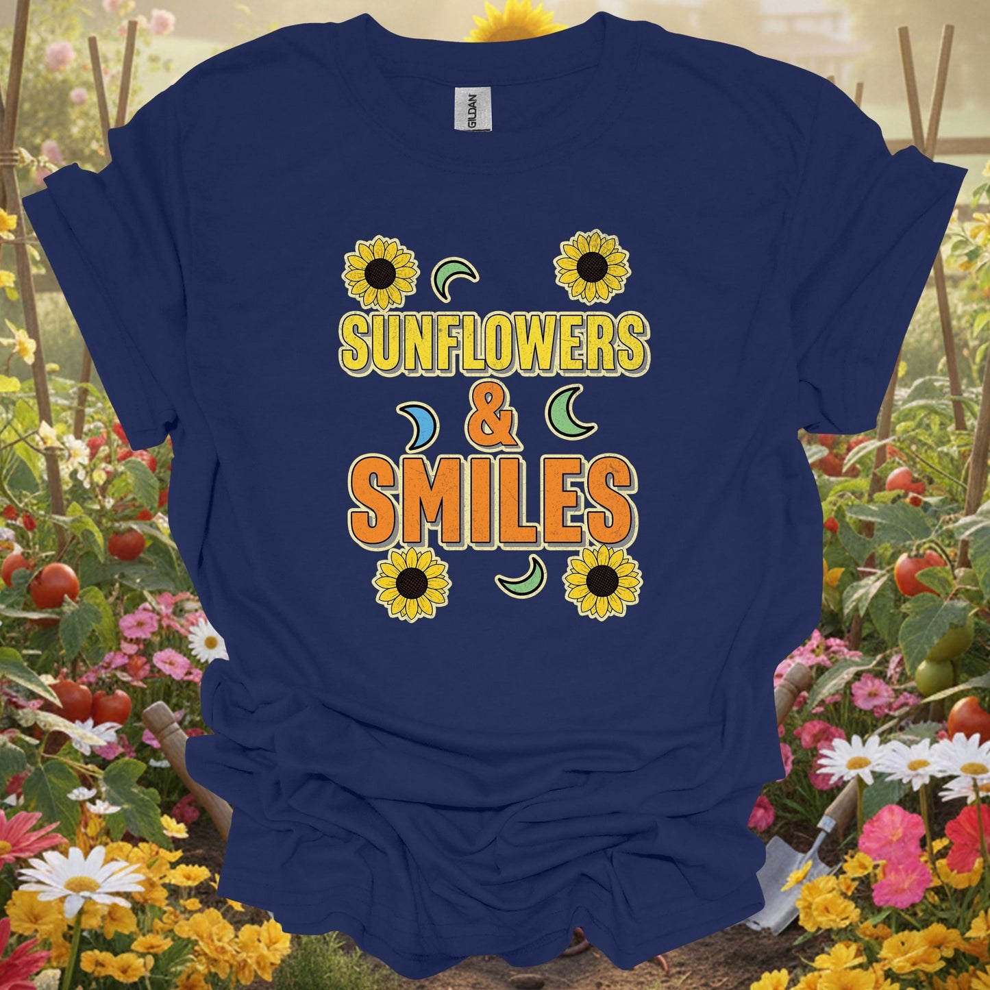 "Sunflowers & Smiles" Cheerful Garden T-Shirt - GardeningTshirts
