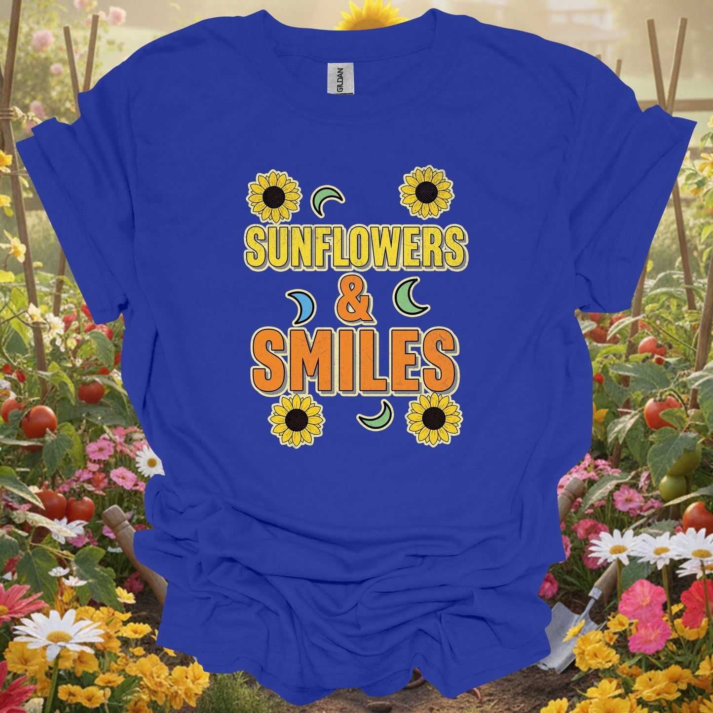 "Sunflowers & Smiles" Cheerful Garden T-Shirt - GardeningTshirts