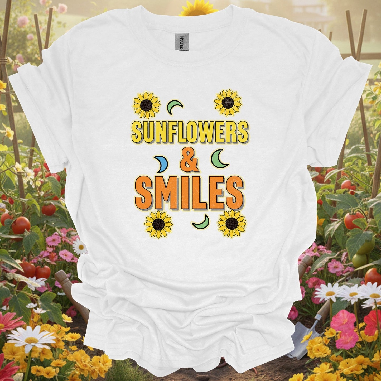 "Sunflowers & Smiles" Cheerful Garden T-Shirt - GardeningTshirts