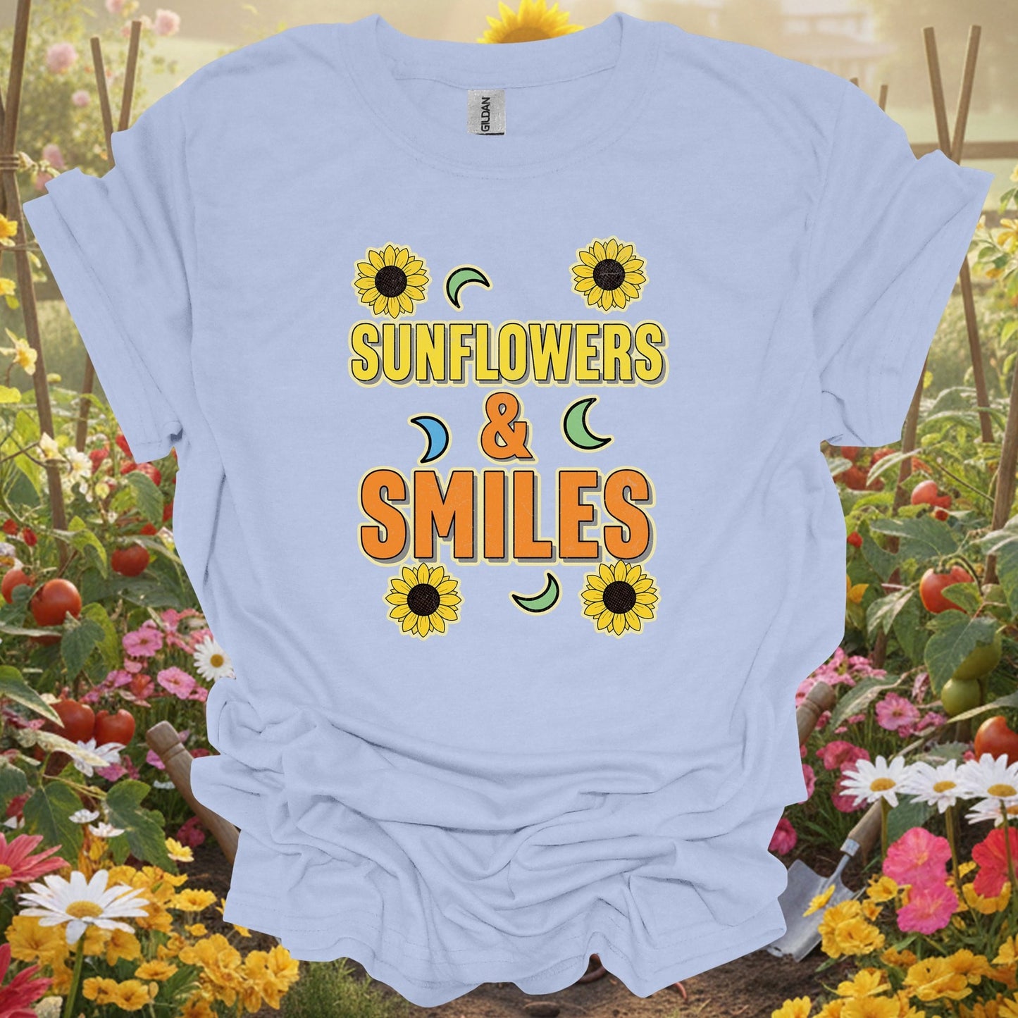 "Sunflowers & Smiles" Cheerful Garden T-Shirt - GardeningTshirts