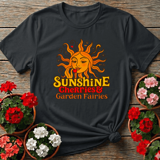Sunshine Cherries & Garden Fairies Retro Sun Tee - GardeningTshirts