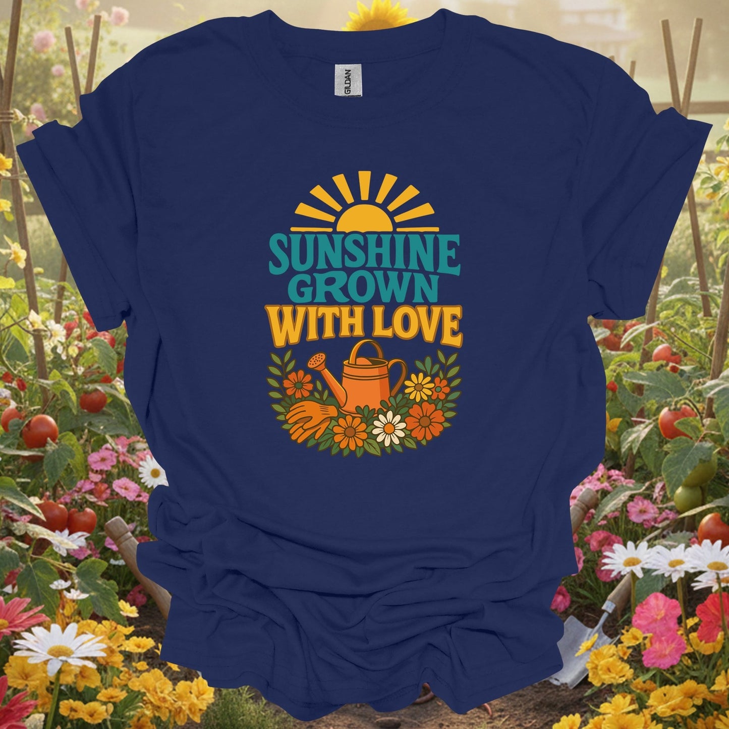 "Sunshine Grown With Love" Groovy Floral Garden T-Shirt - GardeningTshirts