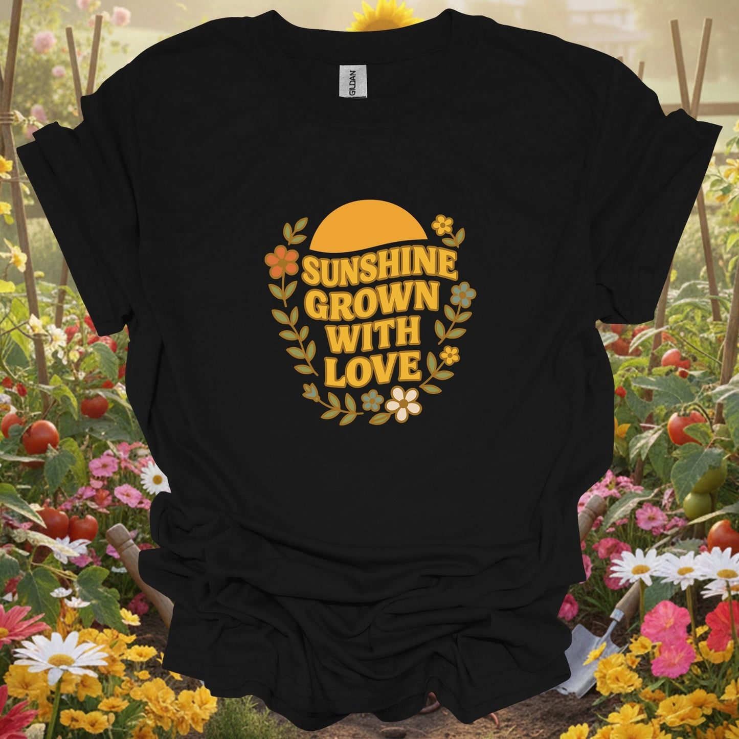 "Sunshine Grown With Love" Groovy Floral T-Shirt - GardeningTshirts