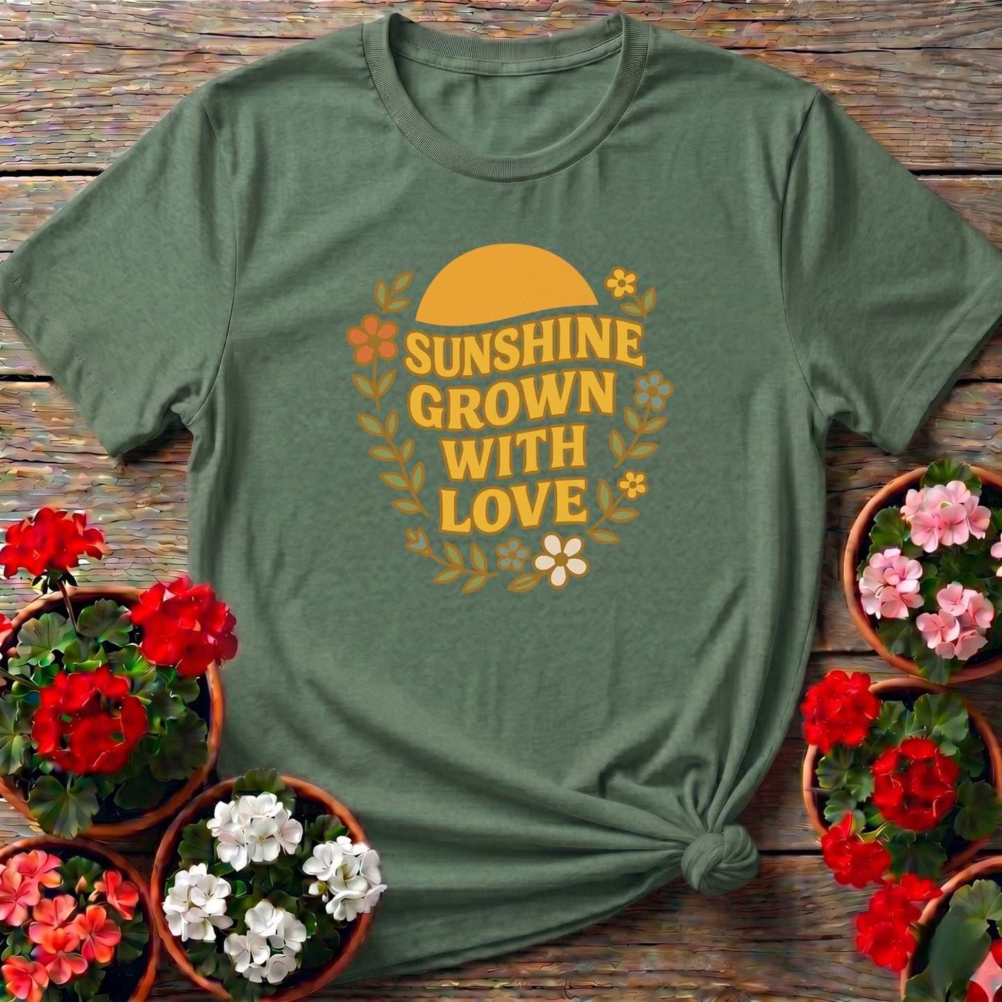 Sunshine Grown With Love Retro Floral Tee - GardeningTshirts