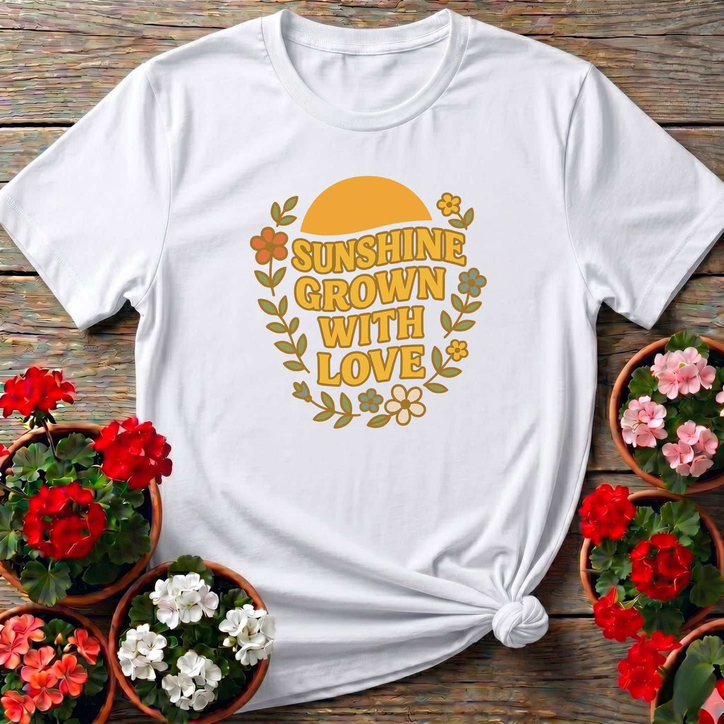 Sunshine Grown With Love Retro Floral Tee - GardeningTshirts