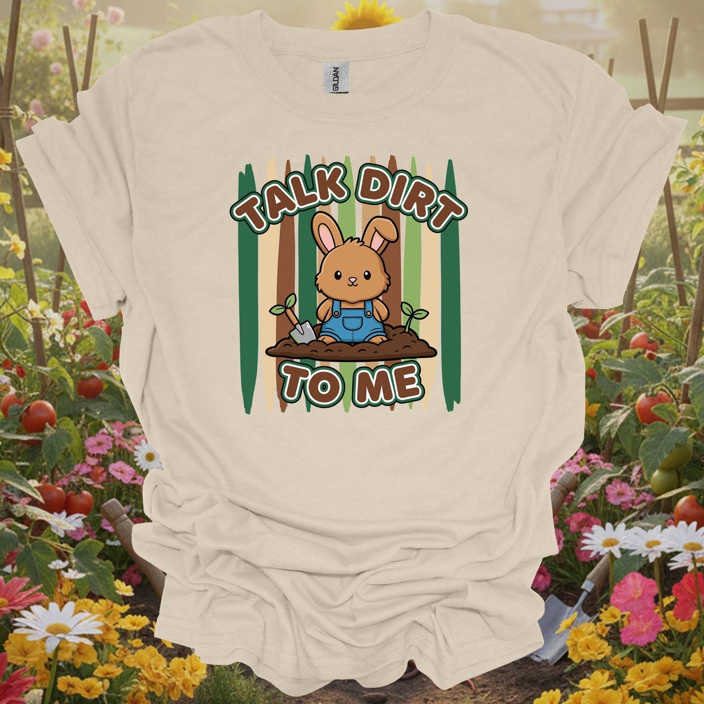 Natural tshirt showing talk dirt to me cute bunny gardener pun for people who love plants