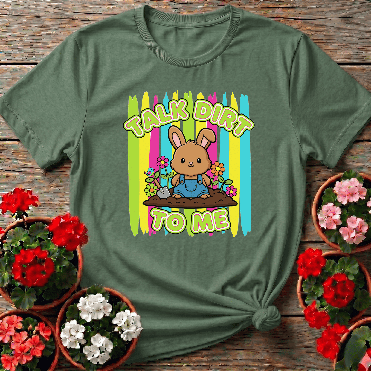 Talk Dirt To Me Cute Bunny Gardening Tee - GardeningTshirts