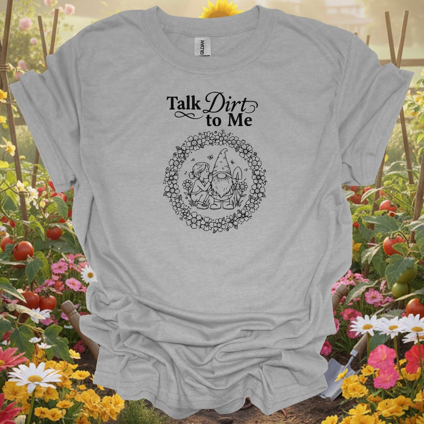 "Talk Dirt to Me" Funny Flirty Gardener Gnome T-Shirt - GardeningTshirts