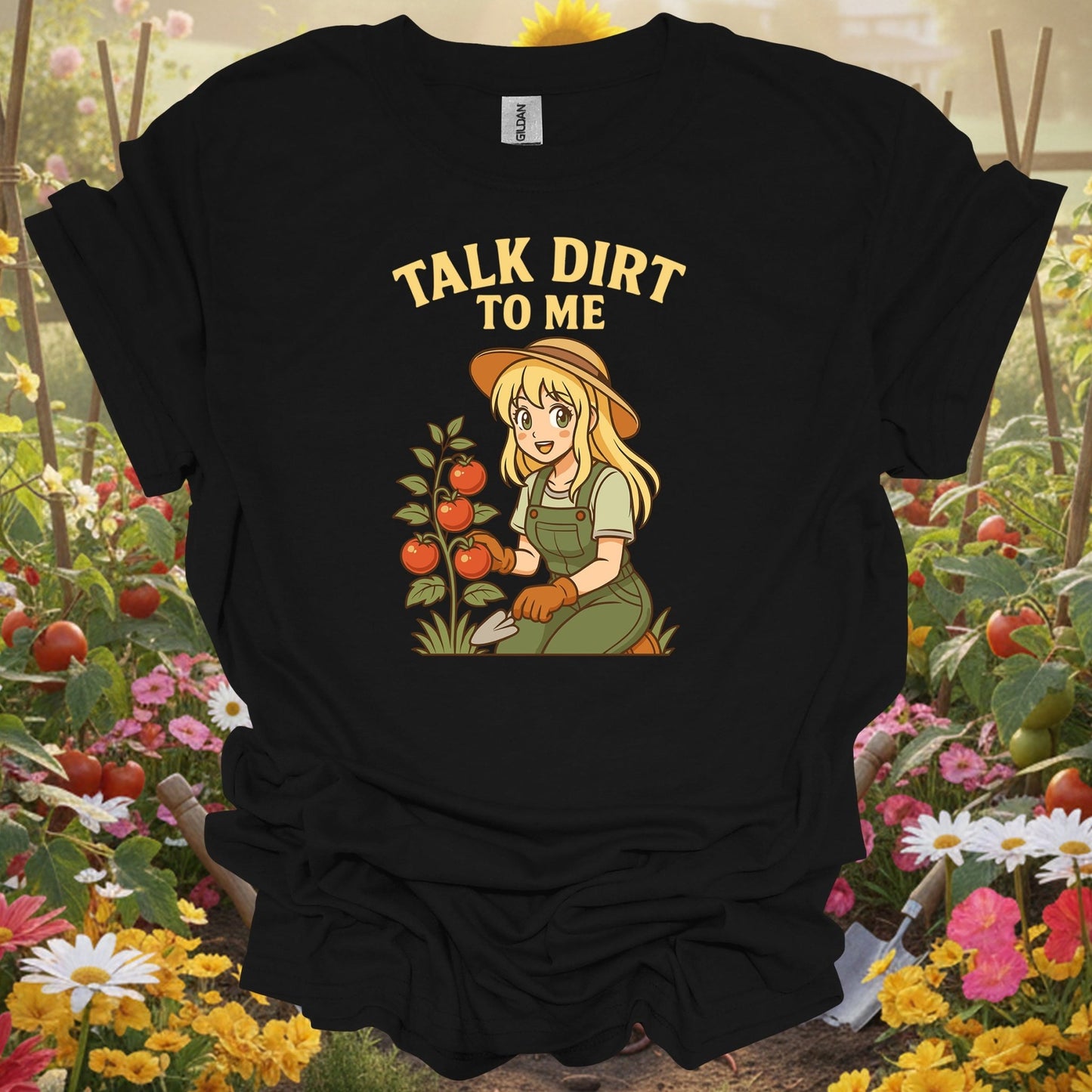 Black shirt showing talk dirt to me witty plant lover for outdoor enthusiasts