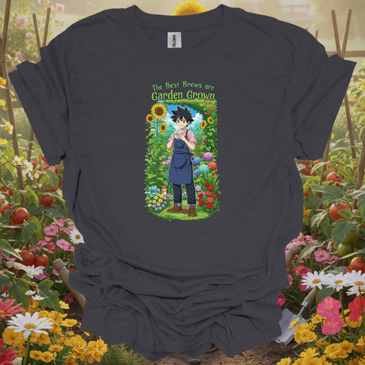 Charcoal tshirt showing the best brews are garden grown anime for gardening enthusiasts