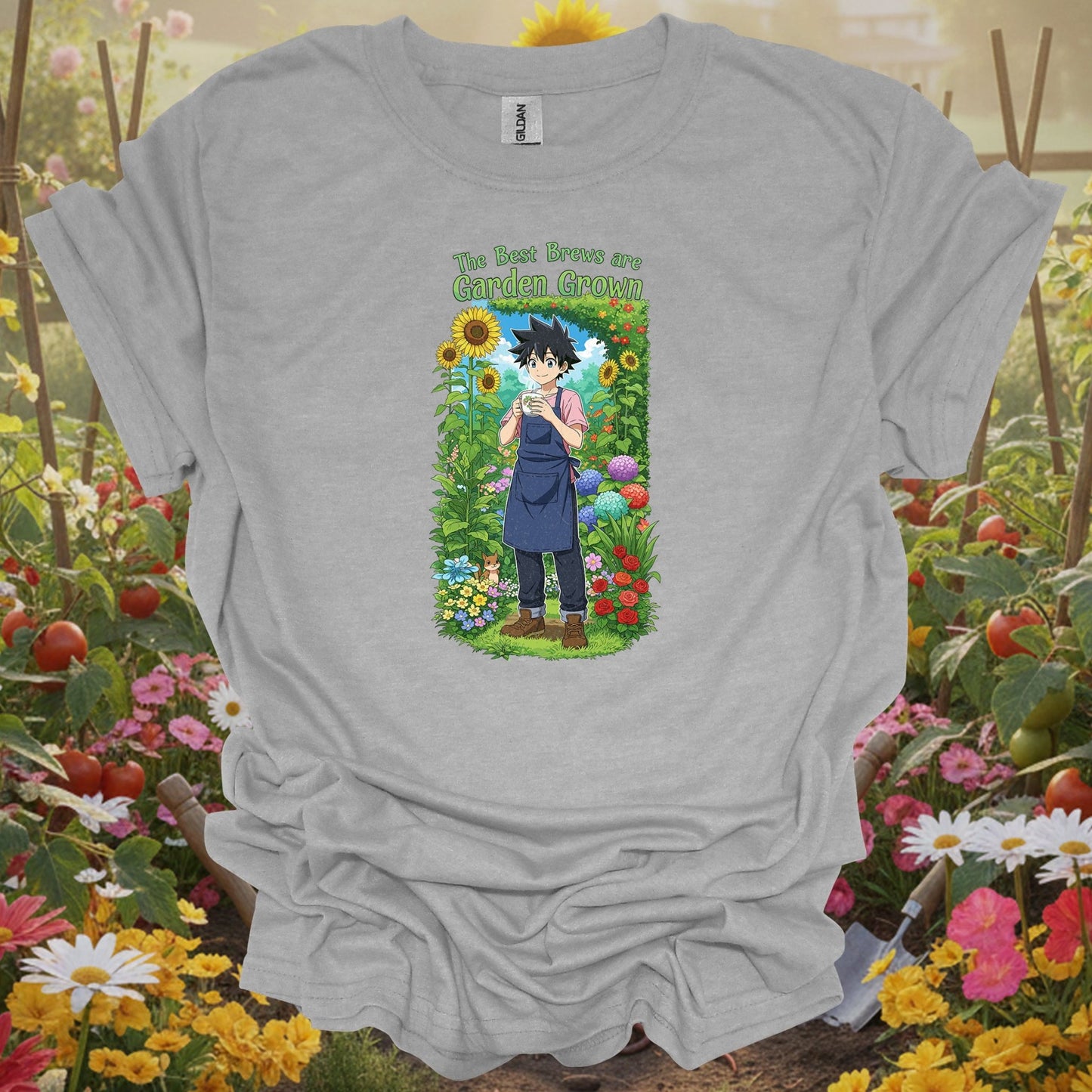 Sport Grey tshirt showing the best brews are garden grown anime for backyard growers