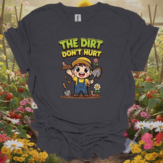 Charcoal tee showing the dirt dont hurt cute chibi gardener for plant lovers
