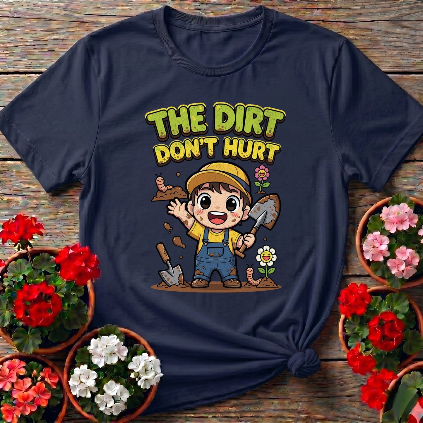 The Dirt Dont Hurt Cute Chibi Gardener Tee - GardeningTshirts