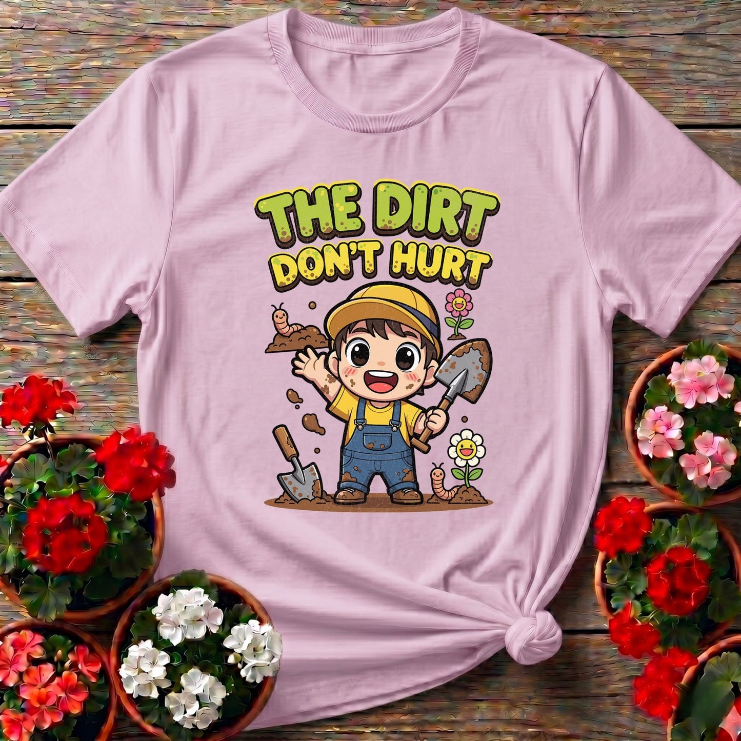 The Dirt Dont Hurt Cute Chibi Gardener Tee - GardeningTshirts
