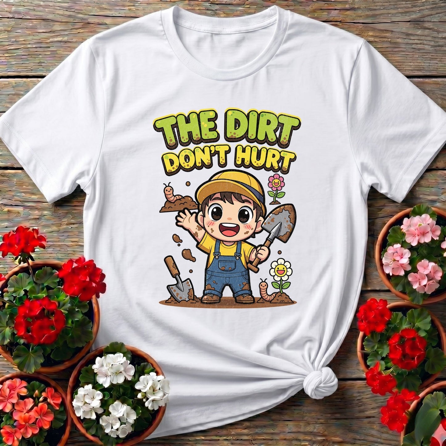 The Dirt Dont Hurt Cute Chibi Gardener Tee - GardeningTshirts