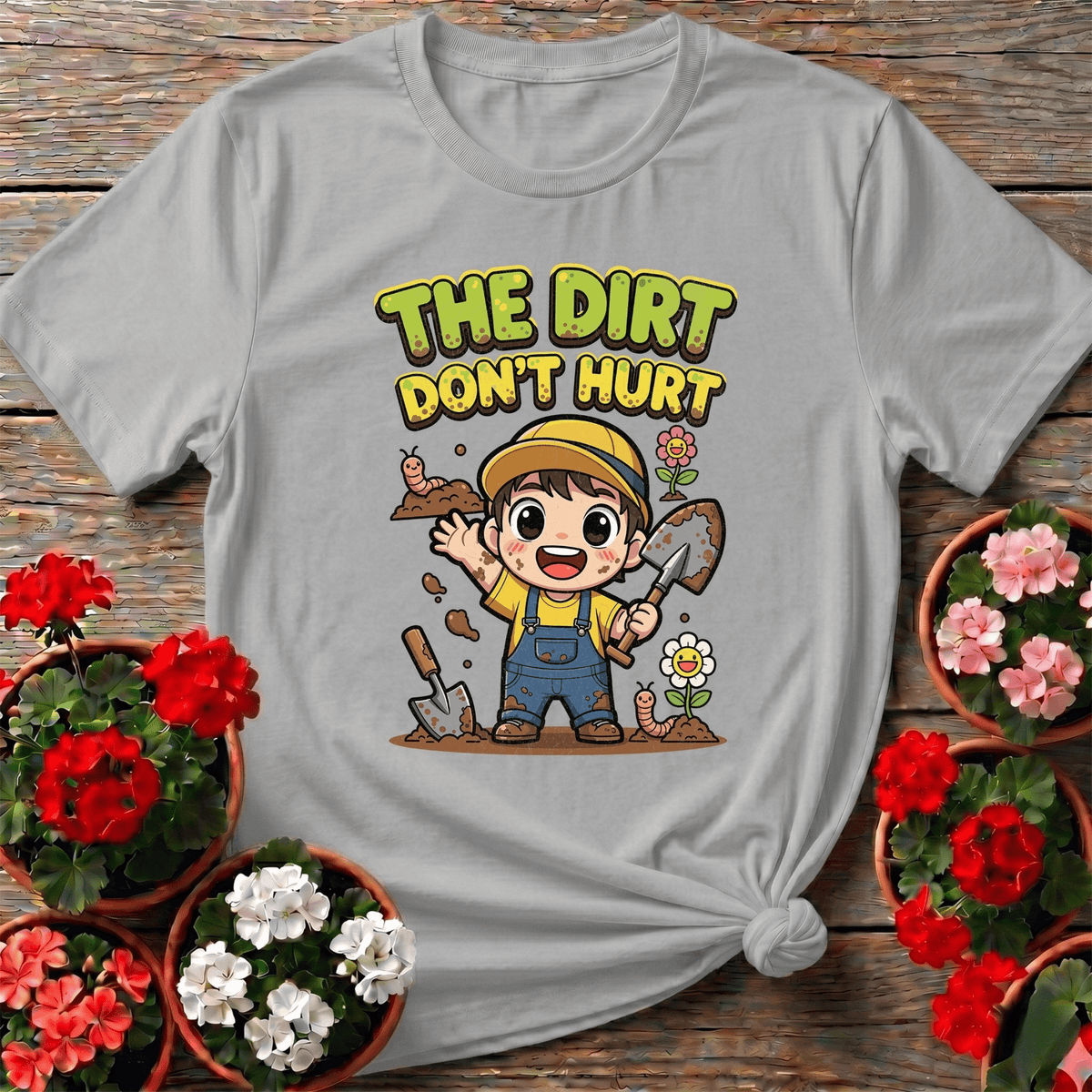 The Dirt Dont Hurt Cute Chibi Gardener Tee - GardeningTshirts