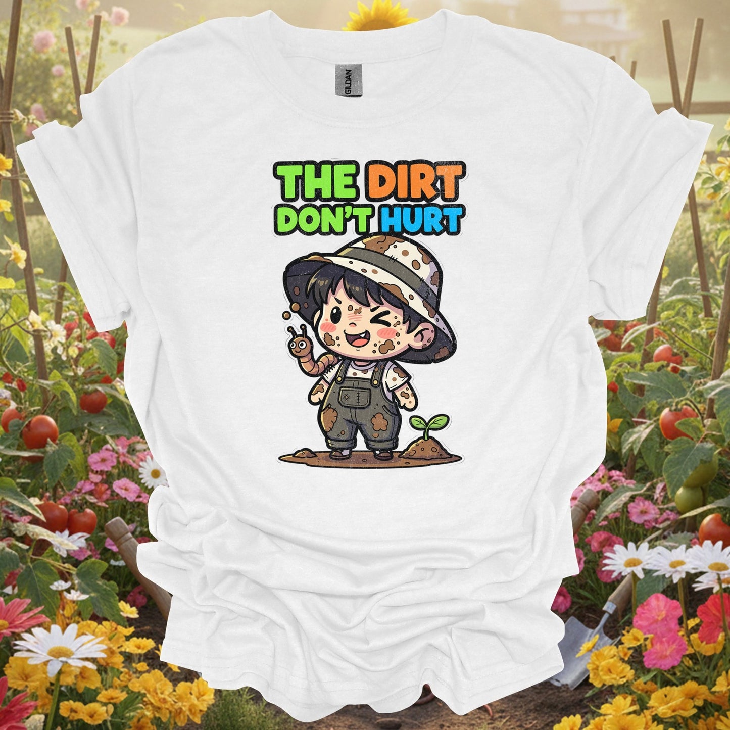 "The Dirt Don't Hurt" Cute Chibi Gardener Tee - GardeningTshirts