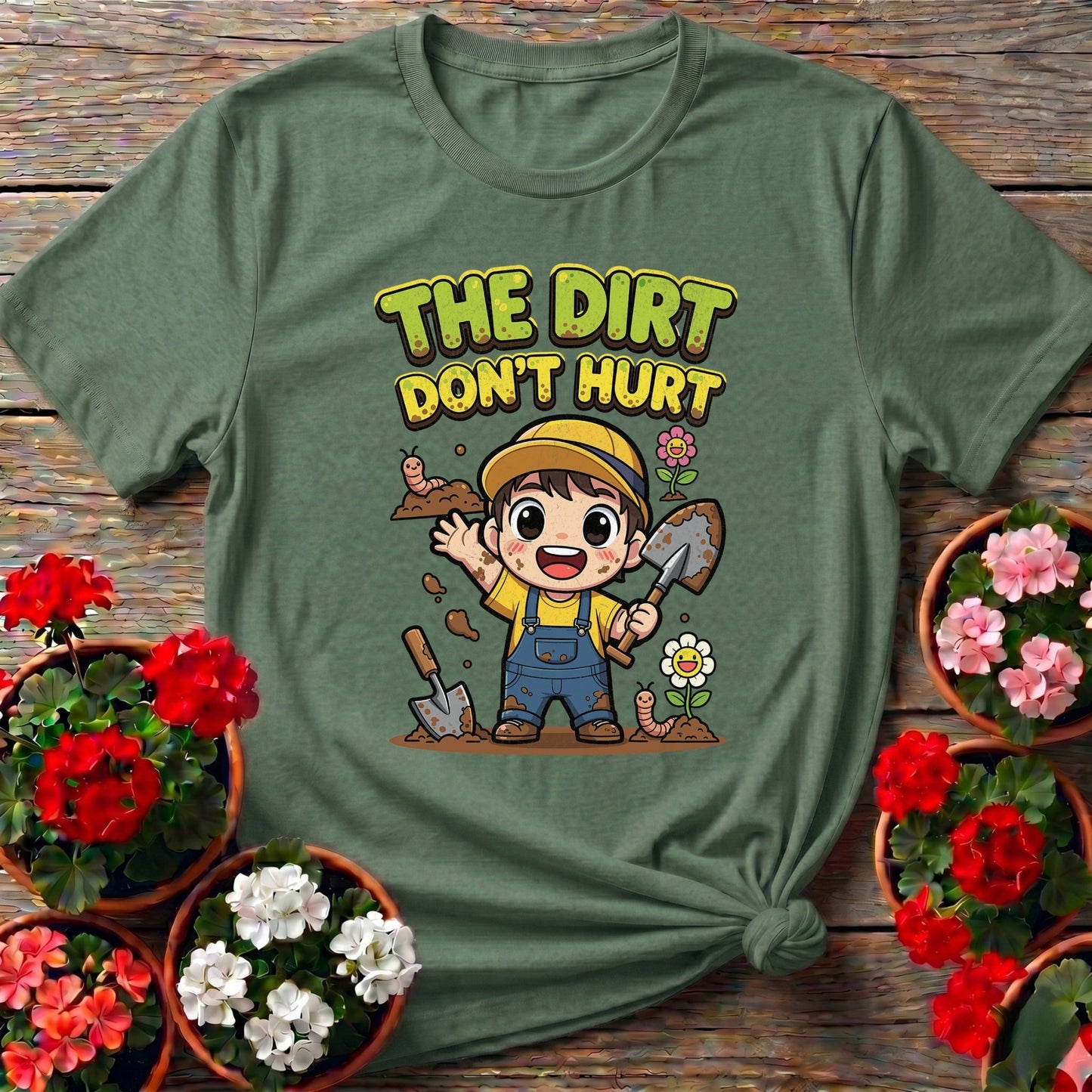 The Dirt Dont Hurt Cute Chibi Gardener Tee - GardeningTshirts