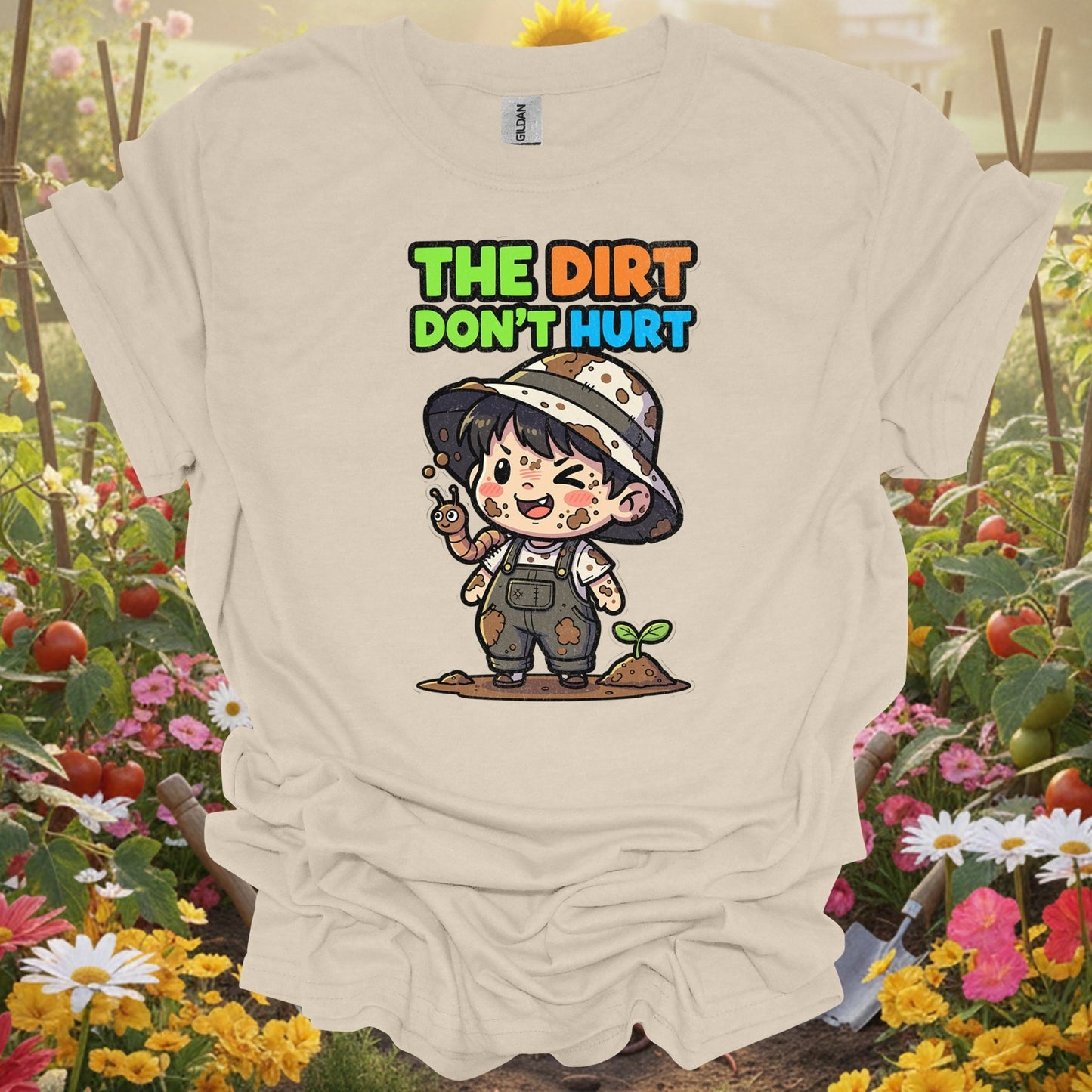 "The Dirt Don't Hurt" Cute Chibi Gardener Tee - GardeningTshirts