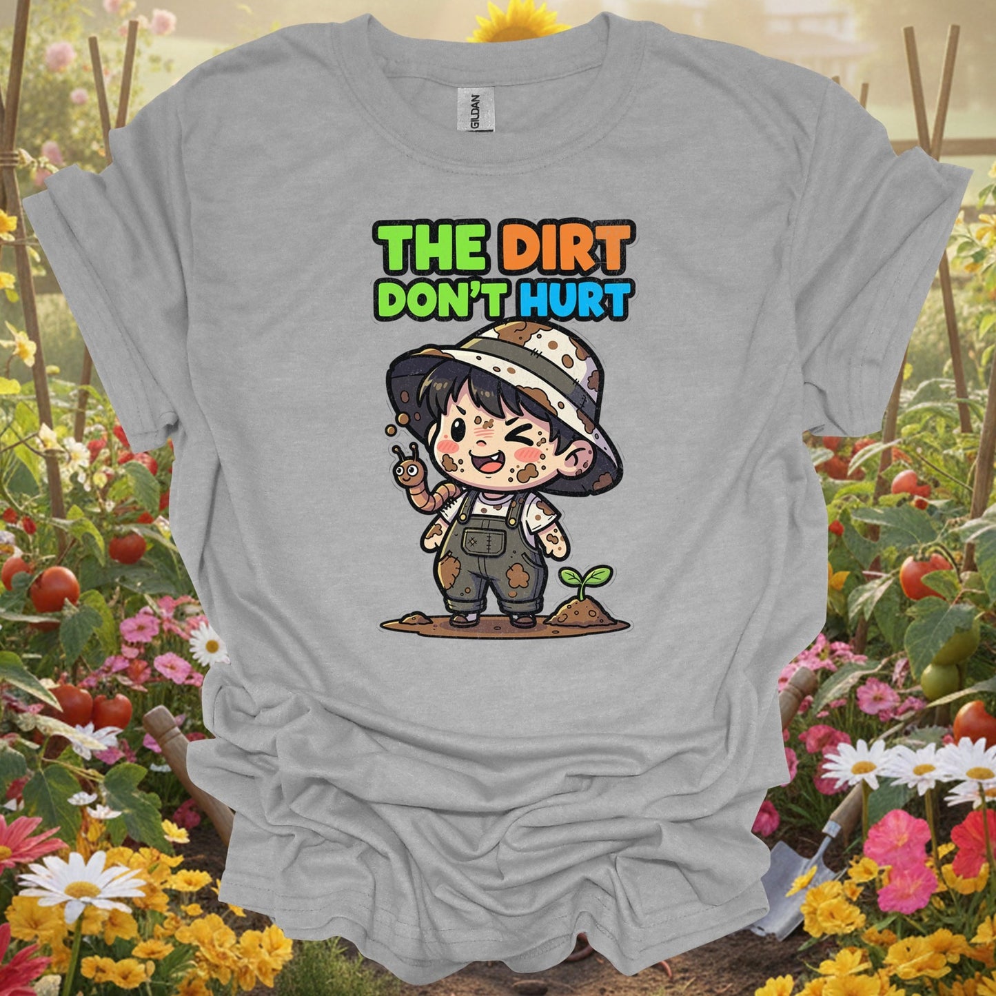 "The Dirt Don't Hurt" Cute Chibi Gardener Tee - GardeningTshirts