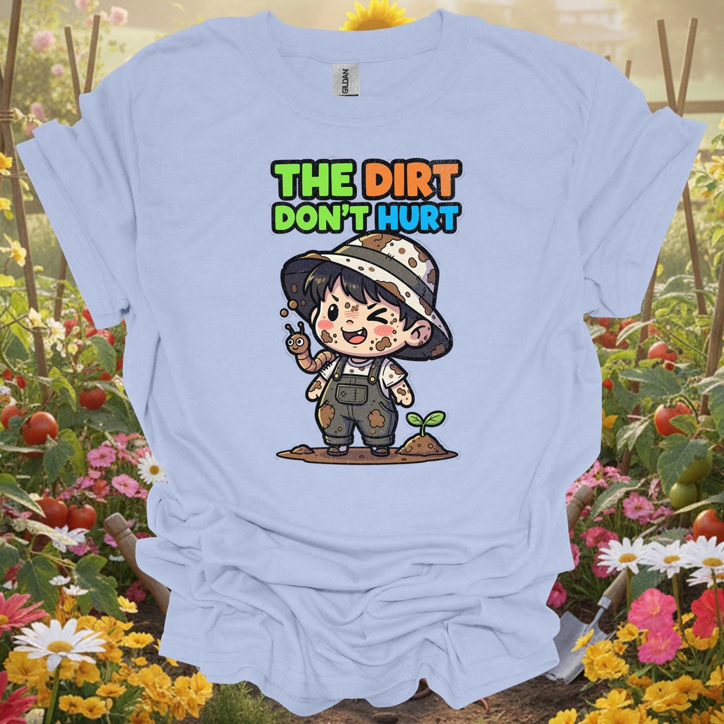 "The Dirt Don't Hurt" Cute Chibi Gardener Tee - GardeningTshirts