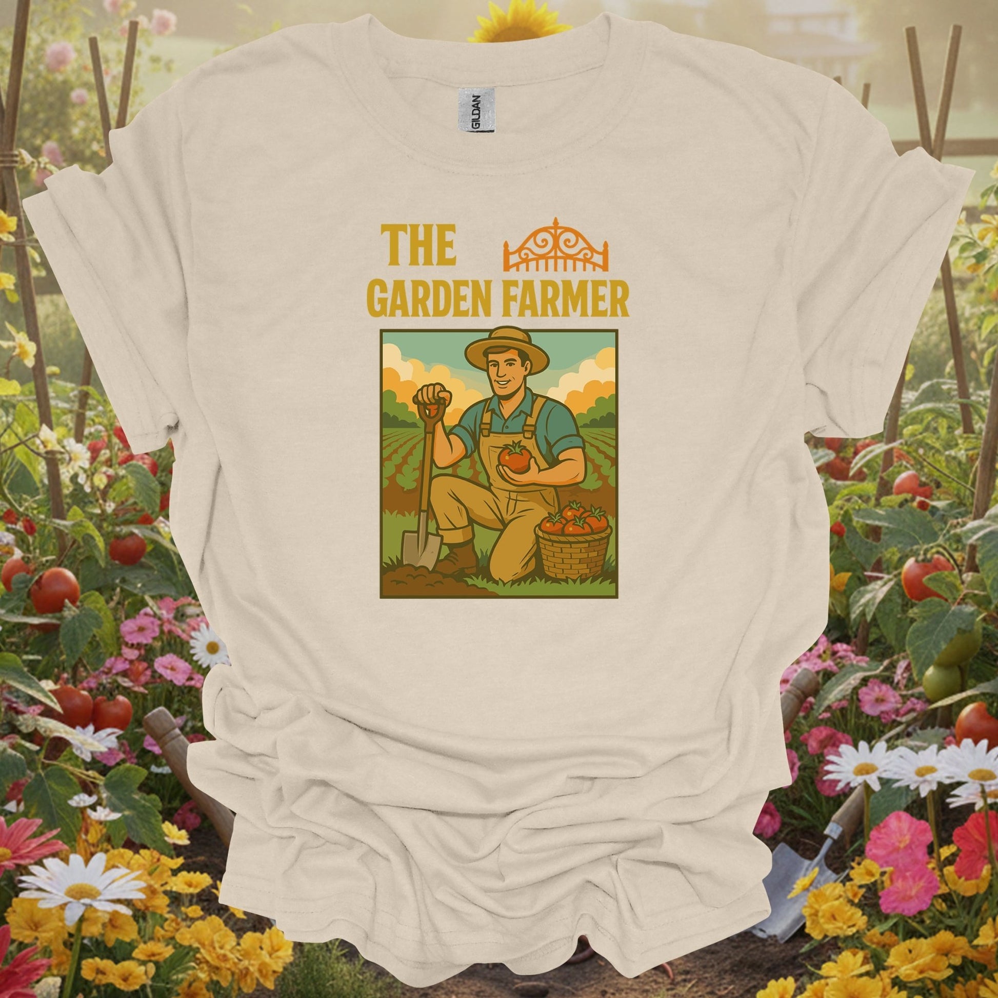 Military green the garden farmer retro gardening shirt for vegetable gardeners, home farmers, organic foodies, traditional...